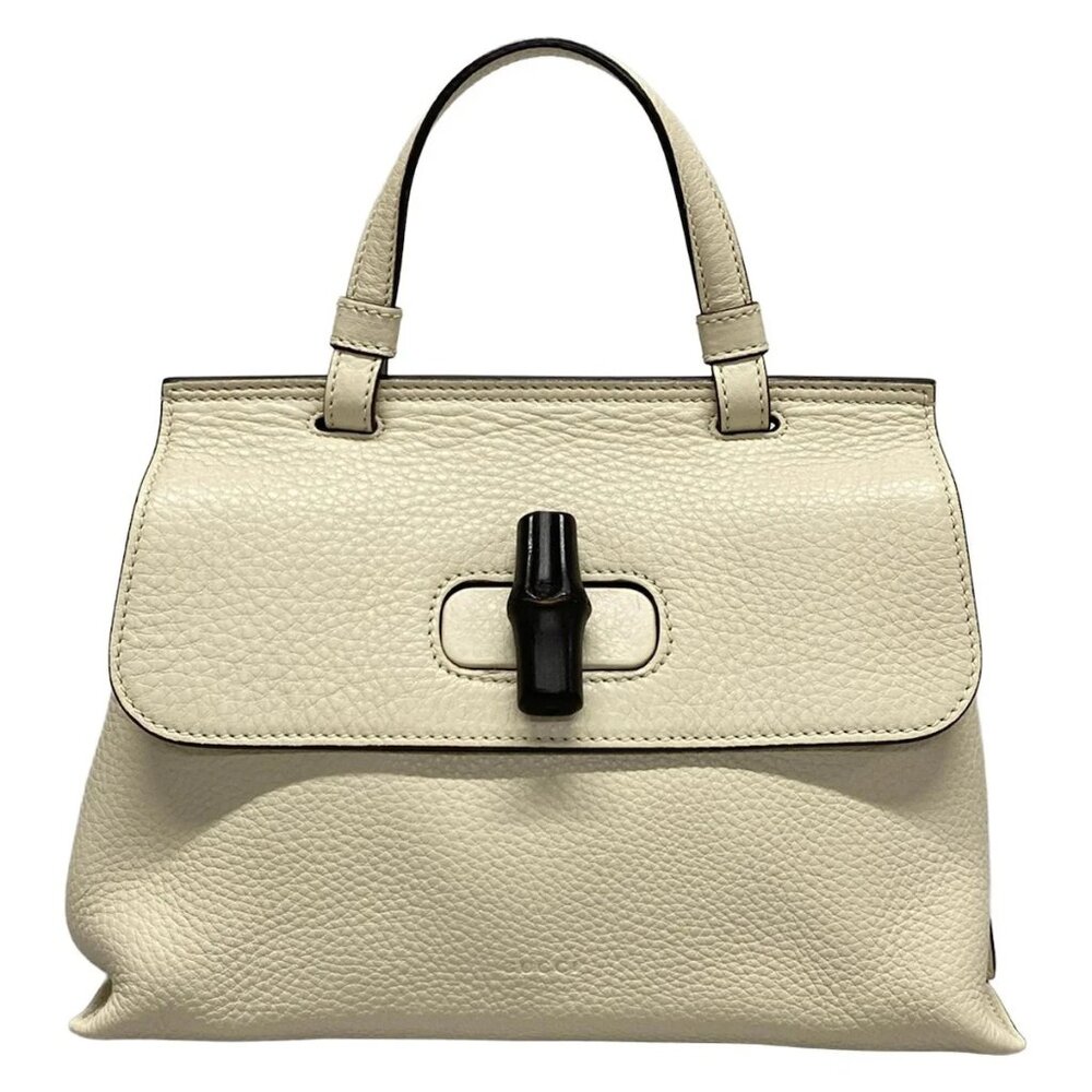 GUCCI Bamboo Classic Cream Leather Handbag bran615-100325